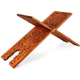 Resim Selçuklu Ahşap Oyma Desenli Rahle Büyük Boy 65*21 Cm 