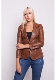 Resim Ekolojik Suni Deri Yakalı Uzun Kol Cepli Blazer Ceket-taba Taba 