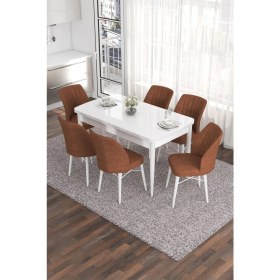 Resim Canisa Concept Eva Serisi 80 x 132 cm Açılabilir Mdf Mutfak Masa Takımı Beyaz Masa ve 6 Sandalye 