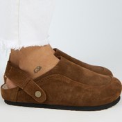 Resim Lina Kadın Hakiki Deri Düz Arkadan Bantlı Sabo Terlik-10490 Taba 