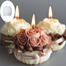 Resim 1 adet Silikon Reçine Döküm Kalıbı - Gül Buketi Tasarımlı Çiçek Küresi Mum ve Sabun Kalıbı, DIY Ev Dekoru için Oval Şekil, Kokulu Mumlar, El Yapımı Sabun Sanatı, Takı Yapımı - Yeniden Kullanılabilir Esnek El Sanatları Kalıbı, Silikon Reçine Kalıplar 