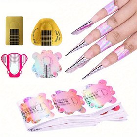 Resim 100 adet Pembe Lazer Kesim Tırnak Sanatı UV Jel Uçları! - Akrilik Fransız Baskılı Uzatma Şablon Çıkartmaları, Izgara & Çiçek Desenleri ile Manikür Araçları için, Koku Yok 