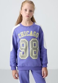 Resim TOMMY LIFE TOMMYLIFE Mavi Pamuklu İçi Tüylü Yumuşak Dokulu Standart Fit Baskılı Kız Çocuk Eşofman Takım, T16KG-75170 