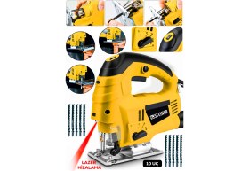 Resim Steiner Alman 4600 W Lazerli Sjs Metal Şanzuman 6 Kademe Devirli Pandül Ayarlı Dekupaj Testere Makinesi Sarı + 10UÇ 