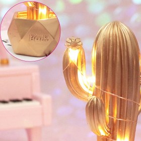 Resim Buffer LED Işıklı Sevimli Kaktüs Dekoratif Masa Lambası Mini Biblo Gece Lambası-Gold 