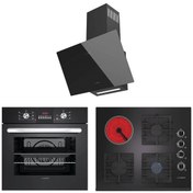 Resim LANOVA Vitro 3207B01 - G16310-201 - 3220B6 Tek Gözü Elektrikli Siyah Cam Ankastre Set 