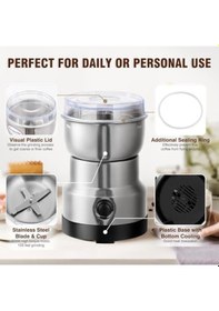 Resim Mini Baharat Kahve Öğütücü Elektrikli Hızlı Öğütücü Çok İşlevli Parçalama Makinesi Kuru Tahıl Değirmeni Baharat Tohumları Pirinç Çekirdeği Çeşniler İçin Siyah 