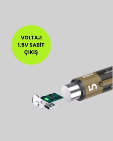 Resim Tekrar Şarj Edilebilir Aa Usb Type-c Pil 1000+ Döngü 1.5v Drnds - 52 Sabit Voltaj 