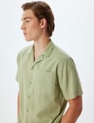 Resim Keten Karışımlı Gömlek Kısa Kollu Basic Cep Detaylı Regular Fit 