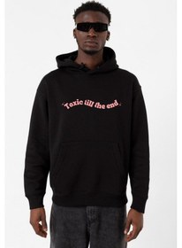 Resim Rose Toxic Till The End Siyah Erkek 3ip Kapşonlu Sweatshirt Siyah 