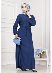 Resim Sevitli Beli Tünelli Fitilli Aslı Elbise-saks Mavi-5465 Saks Mavi 