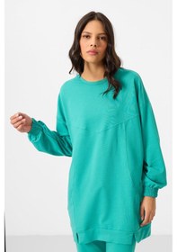 Resim Deniz Yeşil O Yaka Basic Oversize Kadın Eşofman Tunik Takım - 95347 Yeşil 