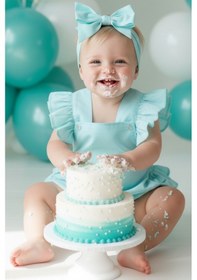 Resim Kız Bebek Mint Yeşili Pamuklu Salopet Bandana Takım Tkm-0036 Mint 