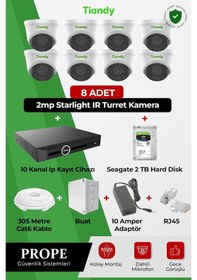 Resim Tiandy 8 Kameralı Dome Ip Full Sistem Paketi 
