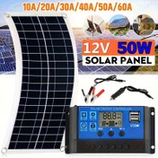 Resim Taşınabilir Güneş Paneli Kiti, 12V 18V USB Şarj Arayüzlü Kontrollü Su Geçirmez Güneş Panosu - Telefon ve Karavan için Dış Mekan Kullanımı 