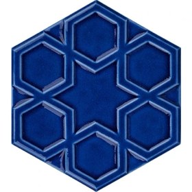 Resim Armada Çini 15x17 Cm Rölyefli Yıldız Kobalt Altıgen Seramik 