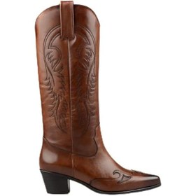 Resim Kadın Kovboy Çizme Kahverengi Deri (Parma) 