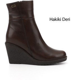 Resim GÖNDERİ(R) Kadın / Kız Kahverengi Fermuarlı Dolgu Topuklu Hakiki Deri Bot 