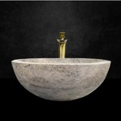 Resim MYM Mermer Yapı Market Tasarım Gümüş Traverten Ince Kenar Yuvarlak Lavabo 