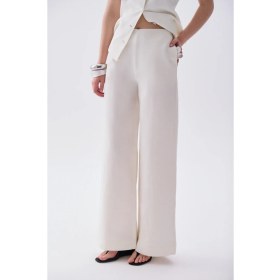 Resim Mudo Kadın Kırık Beyaz Wide Leg Keten Pantolon 