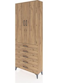Resim Arges Dolap 2 Raflı 5 Çekmeceli Tek Askılı 88x30x221 Çam-çam Çam 