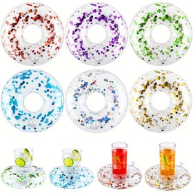 Resim 6 Paket Şeffaf Parıltılı Şişme İçecek Tutucular, Havuz Partisi için Yüzen Bardak Altlıkları, Yetişkin Yüzme Simidi İçecek Şamandıraları, PVC Havuz ve Su Oyuncakları, 14 Yaş ve Üzeri İçin Yüzen Bar 