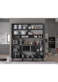 Resim Nora Kahve Köşesi Çok Amaçlı Dolap Kiler Mutfak Dolabı Füme Beyaz 