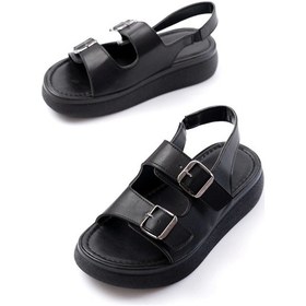 Resim Siyah Günlük Dolgu Topuk Toka Aksesuarlı Kadın Sandalet Siyah 