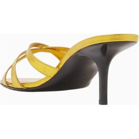 Resim By Far Julie 65 Altın Metalik Deri Mules, Çapraz Bantlı Ve 65mm Ince Topuk Terlik Gold 