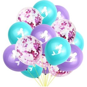 Resim Doğum Günü Partisi Süslemeleri, Unicorn Deniz Kızı Partisi İçin Lateks Konfeti Balonları, Açık Pembe Mor Mavi Balonlar Ve Kurdeleler İle 15 Adet Deniz Kızı Balonu 