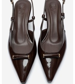 Resim Luvishoes Rhea Kahverengi Rugan Tokalı Mini Dolgu Kadın Topuklu Ayakkabı 