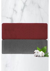 Resim 2 Li Lüks El Yüz Havlu Seti 50x90 Cm %100 Pamuklu Gramajlı Grinja Bordo 
