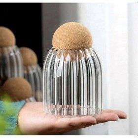 Resim Qerhome Mantar Kapaklı Çizgili Cam Kavanoz Ve Baharatlık Seti 500 Ml 1 Adet Şeffaf 