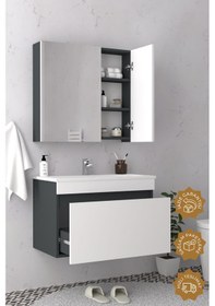 Resim Teta Home Mersin 80 Cm Mdf Banyo Dolabı Seti Antrasit - Beyaz 