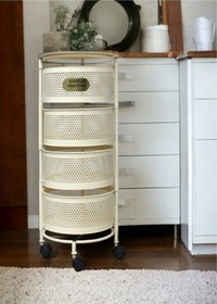 Resim Salda Krem 4 Bölmeli Tekerlekli Sebzelik 4 Katlı Patates Soğan Ra 