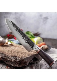 Resim Alpargos El Dövmesi Abanoz Ağacı Saplı Japon Tarzı Şef Bıçağı Inox 