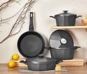 Resim OMS Dodeca Kuvars Döküm 7 Parça Tencere Seti 3534 Siyah 