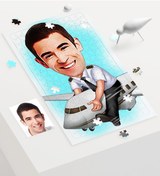 Resim Kişiye Özel Bay Kaptan Pilot Karikatür 240 Parça A3 Puzzle - 1 