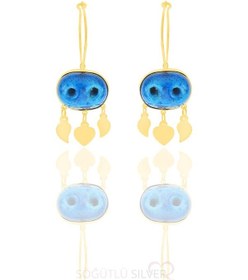 Resim Söğütlü Silver Gümüş Altın Yaldızlı Süryani Nazar Boncuğu Küpe 