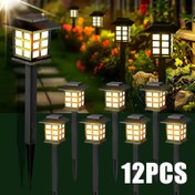Resim 12'li Paket Güneş Enerjili LED Sokak Lambası, Sıcak Beyaz Işıklı Çim Bahçe Lambası, Kablosuz Kolay Kurulum, Dış Mekan Bahçesi ve Peyzaj Aydınlatması için Uygun Festival Atmosferi Işığı 