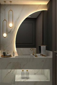 Resim KaraçamDekor Led Işıklı Çeyrek Daire Banyo Ve Konsol Aynası 