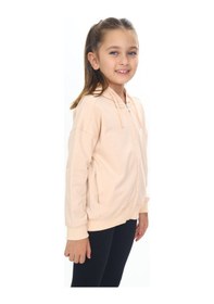 Resim Toontoy Kız Çocuk Kapüşonlu Fermuarlı Cepli Düşük Omuz Örme Hırka - 2 İplik Bej 