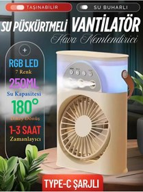 Resim nextbuy Buzlu Hava Serinletici Su Püskürtmeli Vantilatör Fan Taşınabilir Hava Nemlendiricili Ledli Beyaz Fan 
