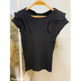 Resim Mojo Bebek Kız Çocuk Fırfırlı Fitilli Bluz 3311 Siyah 