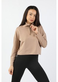 Resim Kadın Yarım Balıkçı Yarasa Kol Sweatshirt Bej 