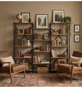 Resim Ceritoğlu-şık-dekoratif Kitaplık-mağaza-ev-ofis-salon-14 Raflı-profil Gövde-ahşap Açık Ceviz 
