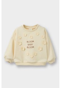 Resim Defacto Kız Bebek Oversize Geniş Kalıp Bisiklet Yaka Çiçekli Nakışlı İçi Yumuşak Tüylü Sweatshirt G6837a525cwbg31 Bej-bg31 