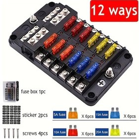 Resim Xuweiwei 12 Ways 6 Veya 12 Yollu Led Sigorta Göstergeli Oto Dağıtım Panosu - 32v Renk Kodlu Terminalleri Şeffaf Kapaklı 