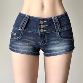 Resim Üç Düğmeli Seksi Düşük Bel Kot Şort 