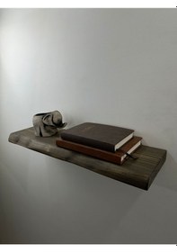 Resim 60 Cm Ahşap Duvar Rafı, Kütük Duvar Rafı, Masif Raf Ceviz 